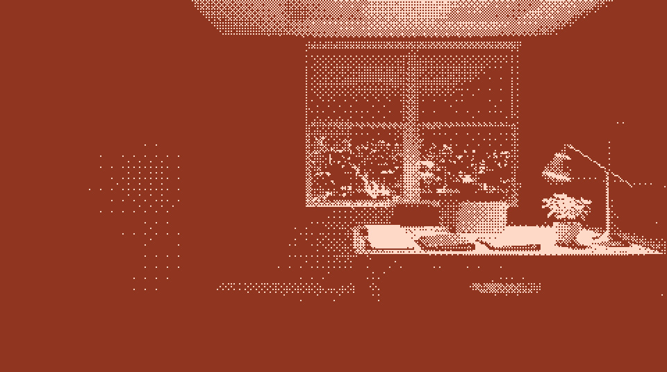Illustration of a quiet office at night: one desk lamp lit over neatly filed papers, a laptop and a small plant, the city lights outside the window